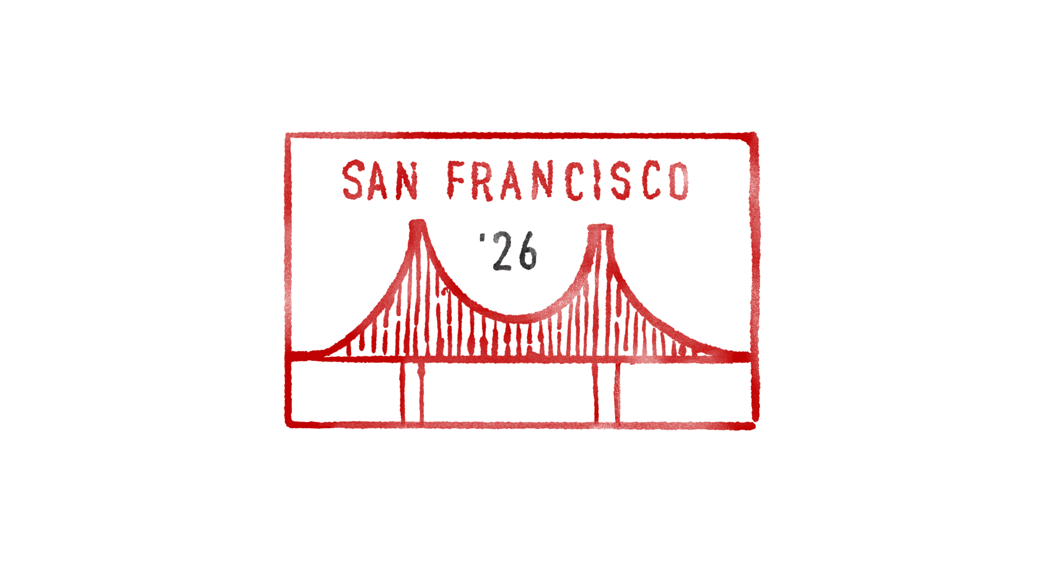 Hand-drawn San Francisco stamp featuring the Golden Gate Bridge